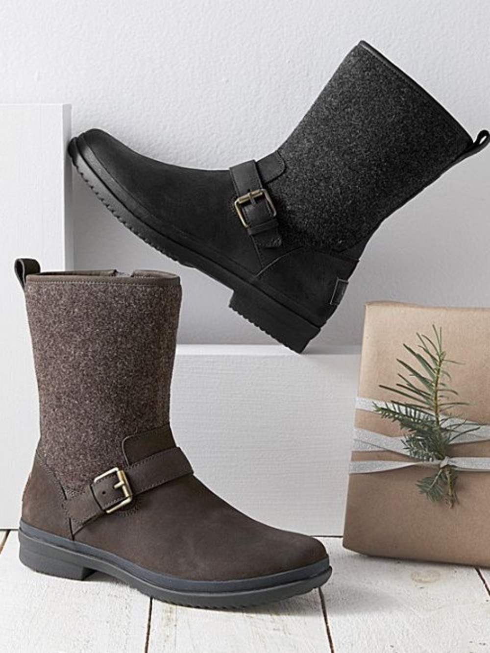 UGG Waterproof “Robbie” Women's Brown Mid-Calf Leather & Wool Boot